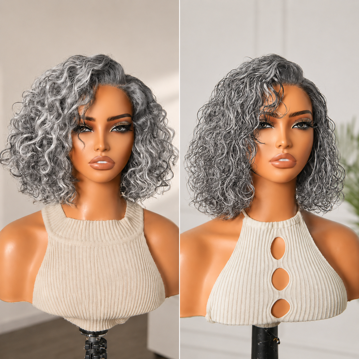โจReady-to-Go Glueless Curly Bob Wig