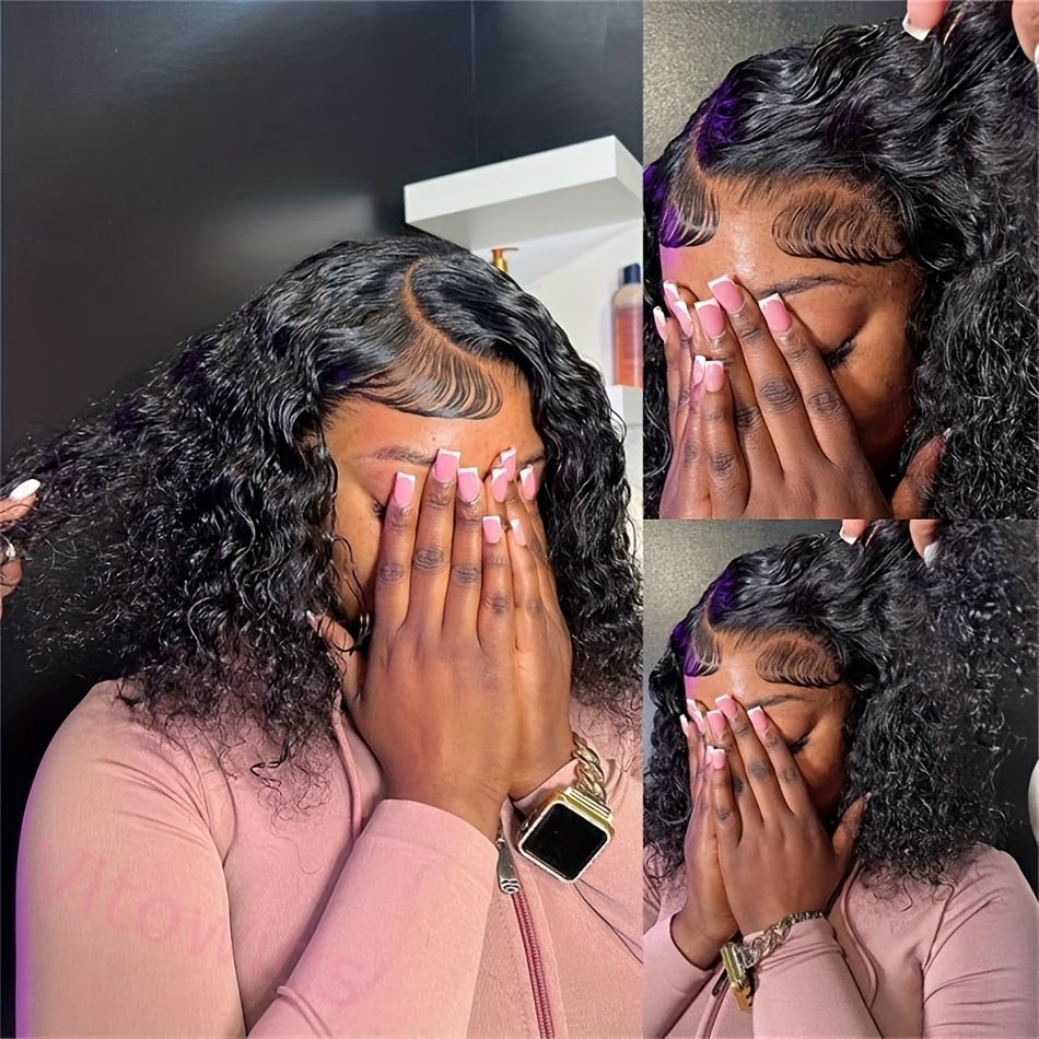 Natural Black Short Curly Bob Wig