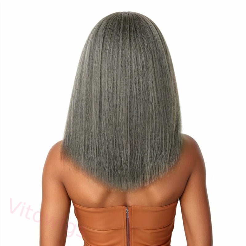 Salt & Pepper Kinky Straight Bob Wig