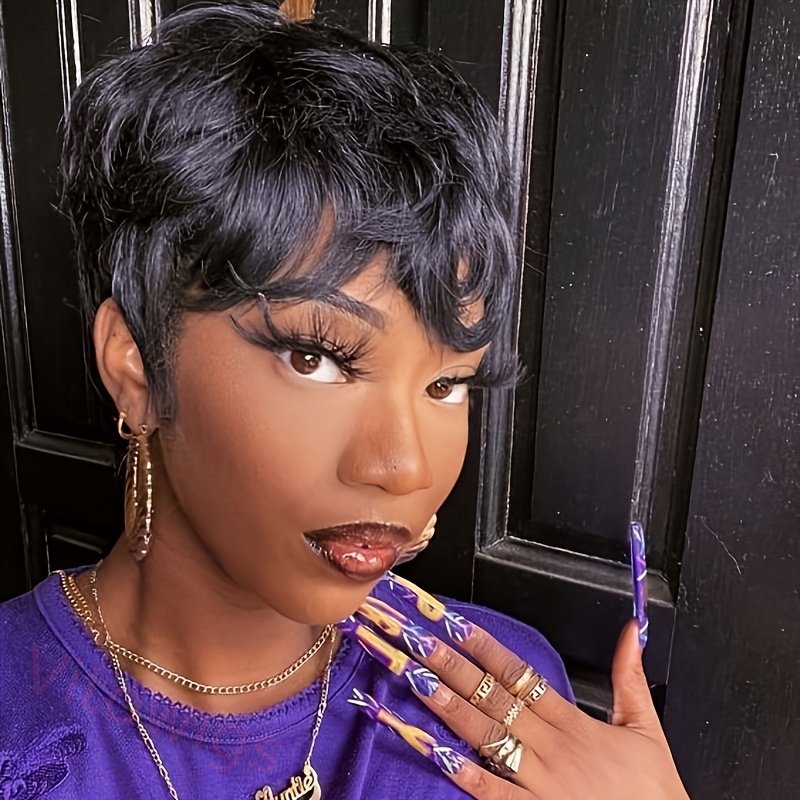 Pixed Cut Short Wig Black 4Inch Bob Straight Hair