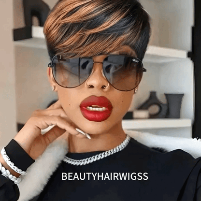 Glueless Black Gold Short Straight Bob Pixe Cut Hair