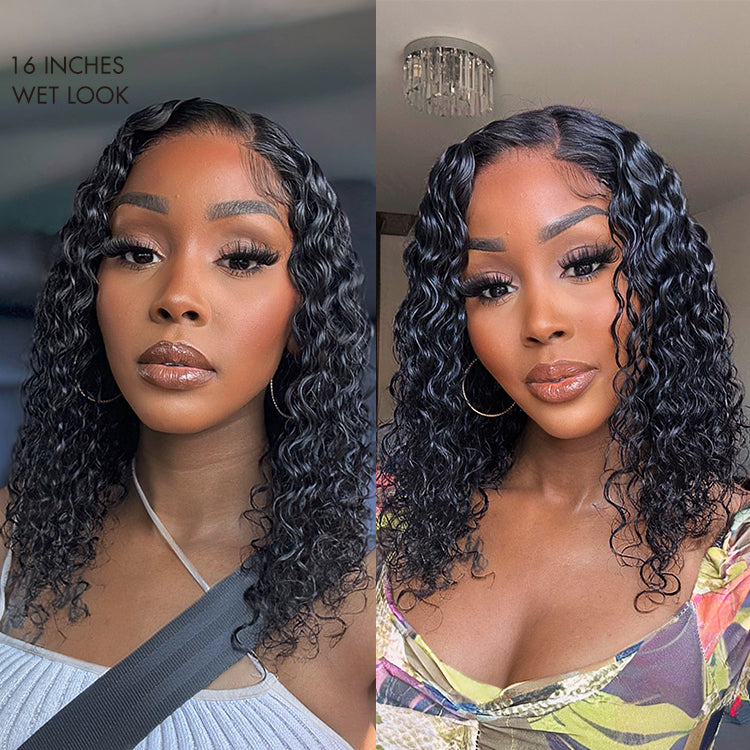 Water Wave Glueless Human Hair Wig – Pre-Cut 5x5 Lace Side Part