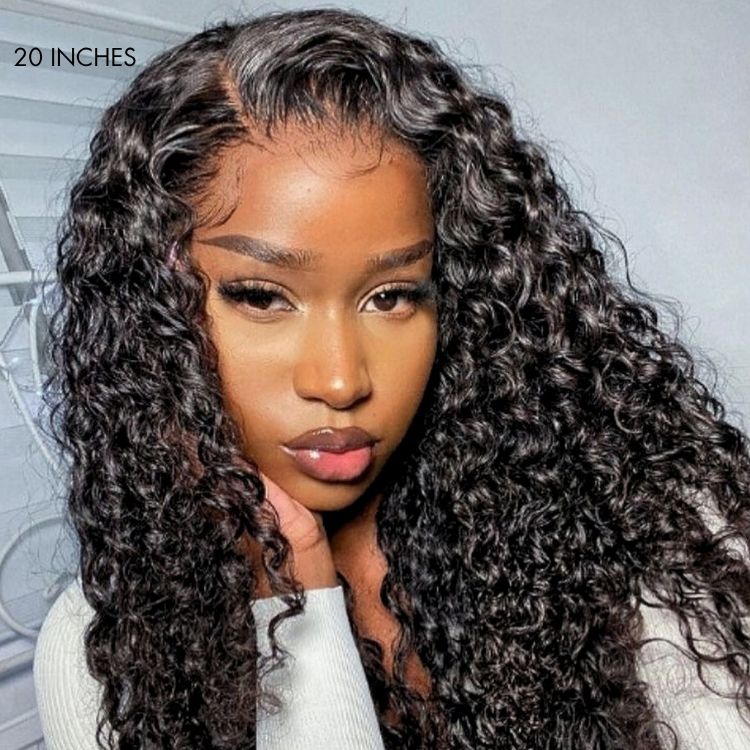 Water Wave Glueless Human Hair Wig – Pre-Cut 5x5 Lace Side Part