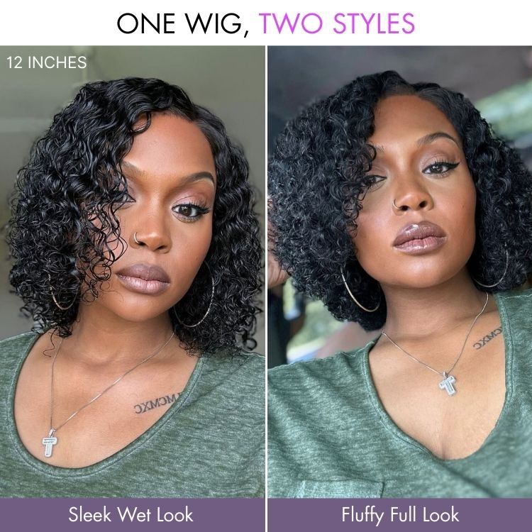 Water Wave Glueless Human Hair Wig – Pre-Cut 5x5 Lace Side Part