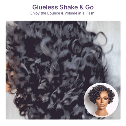 ✨ Glueless Water Wave Pixie Wig – HD Lace Short Curly Wig in Natural Black / Brown Highlight