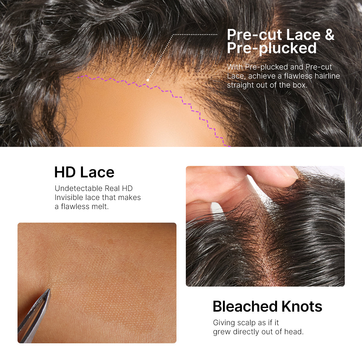 ✨ Glueless Water Wave Pixie Wig – HD Lace Short Curly Wig in Natural Black / Brown Highlight