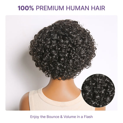✨ Glueless Water Wave Pixie Wig – HD Lace Short Curly Wig in Natural Black / Brown Highlight