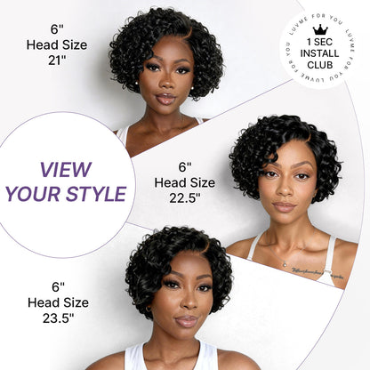 ✨ Glueless Water Wave Pixie Wig – HD Lace Short Curly Wig in Natural Black / Brown Highlight