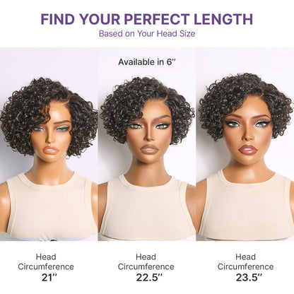 ✨ Glueless Water Wave Pixie Wig – HD Lace Short Curly Wig in Natural Black / Brown Highlight