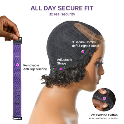 ✨ Glueless Water Wave Pixie Wig – HD Lace Short Curly Wig in Natural Black / Brown Highlight