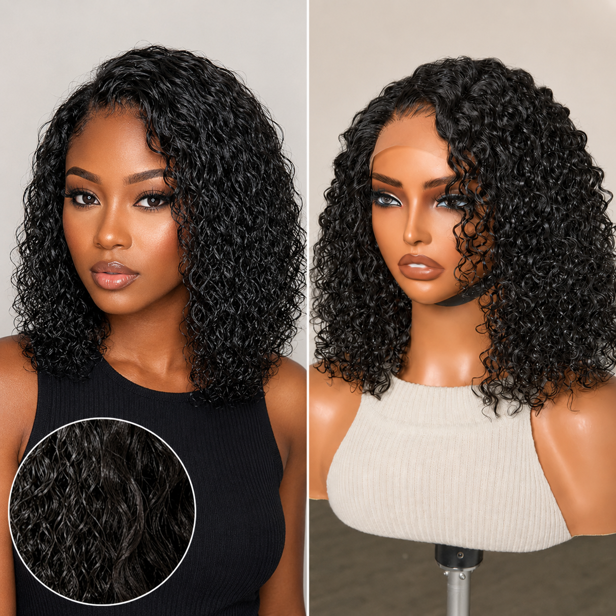 Water Wave Glueless Human Hair Wig – Pre-Cut 5x5 Lace Side Part