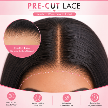Water Wave Glueless Human Hair Wig – Pre-Cut 5x5 Lace Side Part