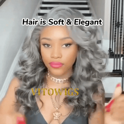 New Salt & Pepper Glueless Nature Beautiful Loose Wave Long Wig
