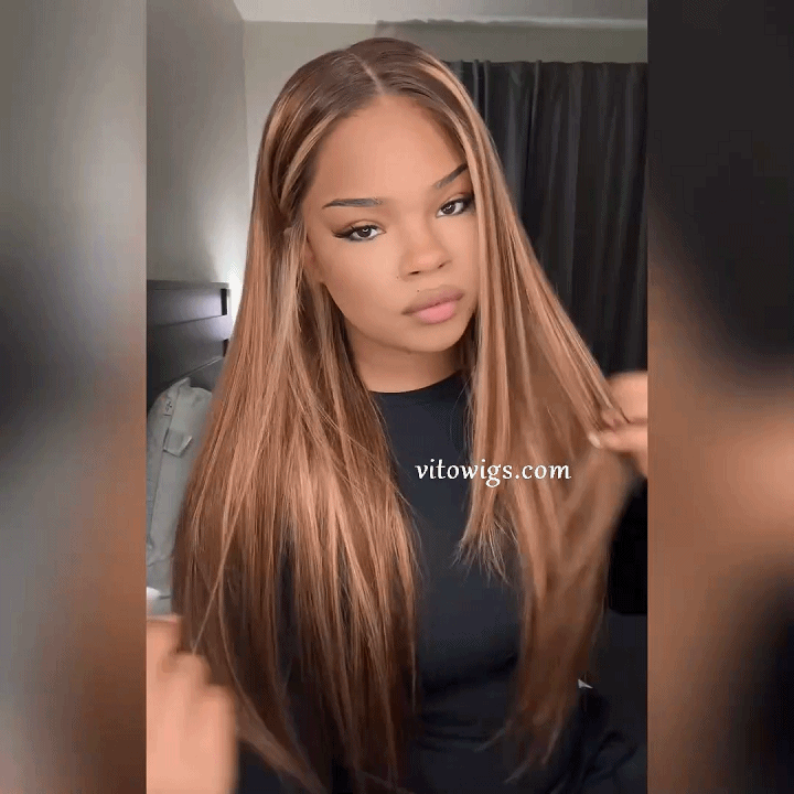 Highlight Honey Blonde Glueless Wigs Silky Long Straight Wig