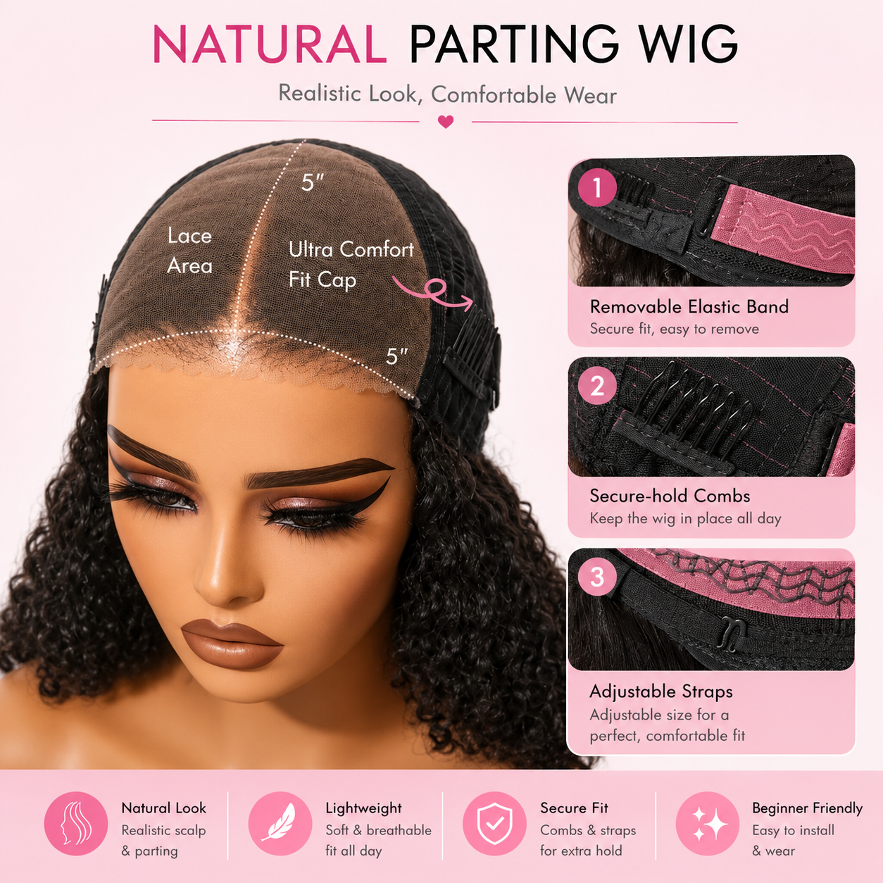 Water Wave Glueless Human Hair Wig – Pre-Cut 5x5 Lace Side Part