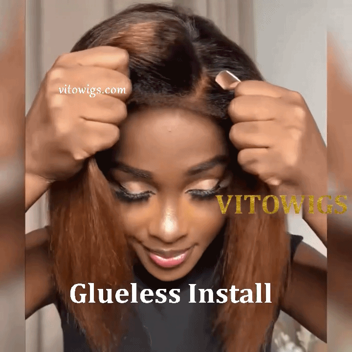 New Glueless Kinky Straight Black Gradient Light Brown Bob Wigs