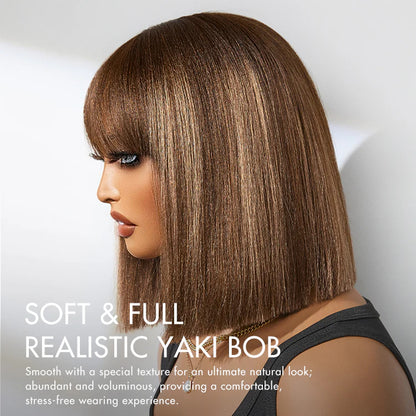 Glueless Brazilian Hightlight Brown Straight Hair BOB Wigs With Bangs