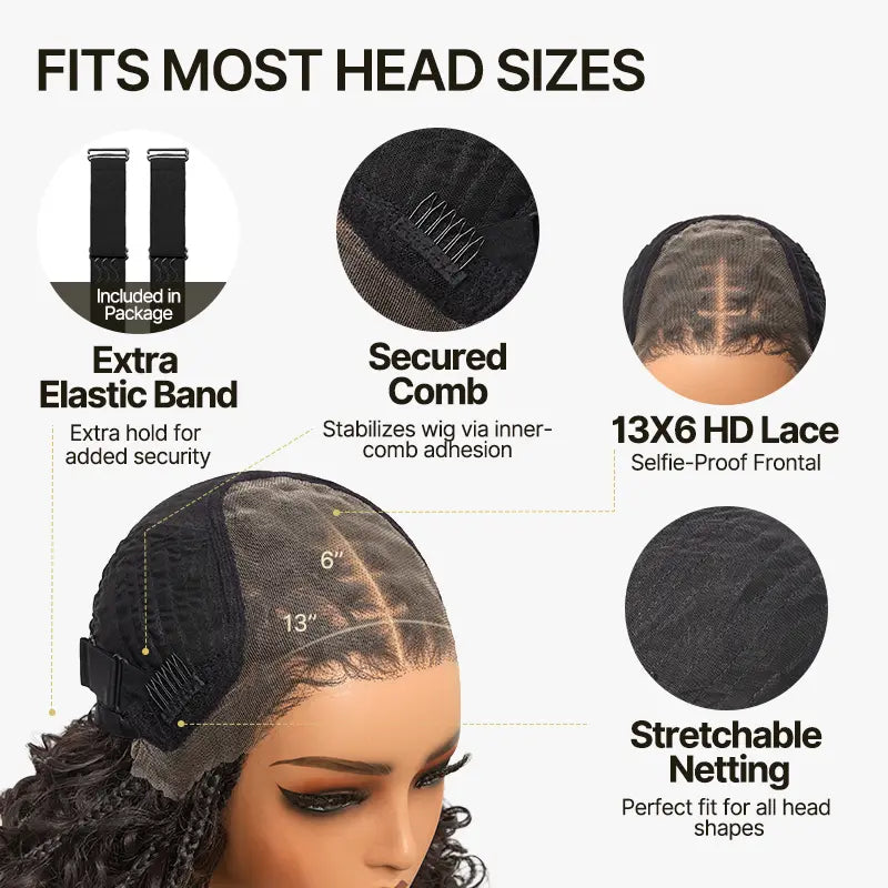 ✨ Glueless Boho Braids Water Wave Wig | Pre-Cut HD Lace