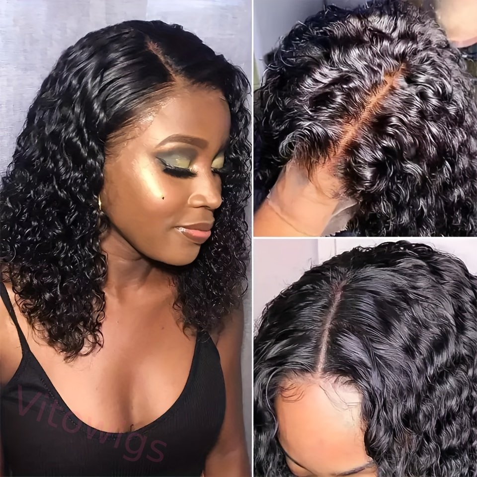 Natural Black Short Curly Bob Wig