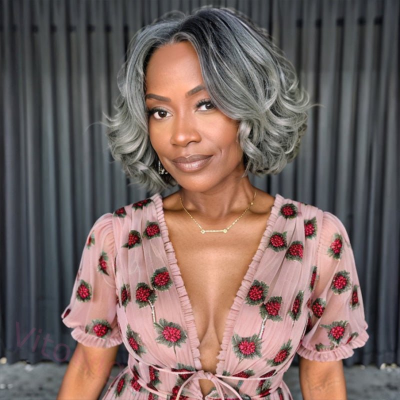 Bob Salt & Pepper Glueless Wave Wig