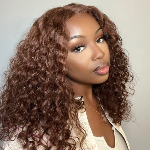 New Glueless Brown Brazilian Water Wave Curly Wig