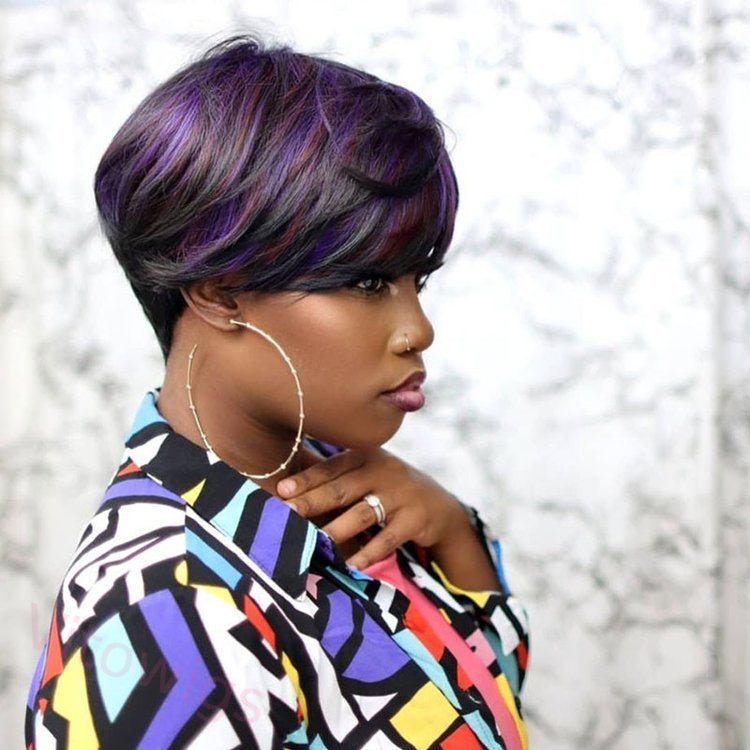 New Fashion Colorful Wgs With Bands Natural Pixie Cut Wig