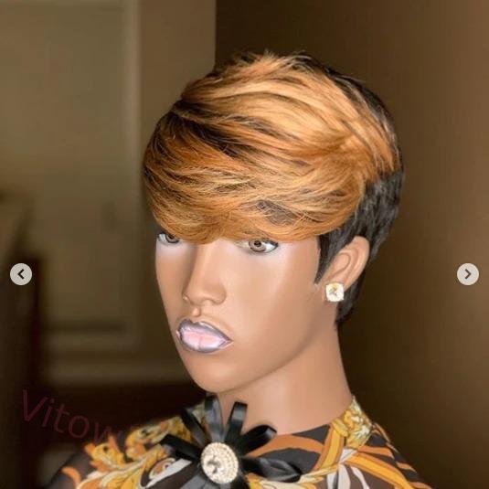 Short Wig Brown Mixed Gold Pixie Cut Wig