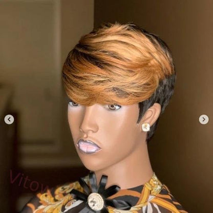 Short Wig Brown Mixed Gold Pixie Cut Wig