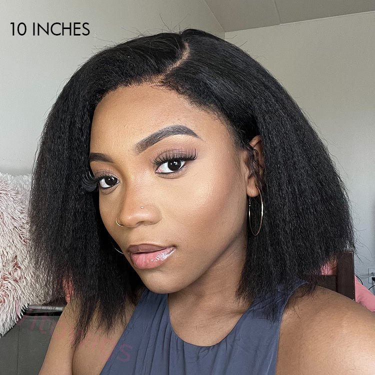 Kinky Straight 200% Density Glueless black Bob Wigs