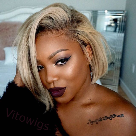 Blonde Brazilian Short Straight Hair BOB Wigs Lady Wig