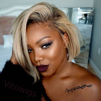 Blonde Brazilian Short Straight Hair BOB Wigs Lady Wig