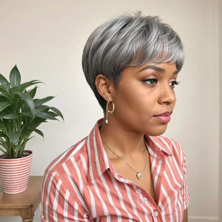 Glueless Short Salt & Pepper Pixie Cut Wig