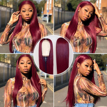 Glueless Burgundy Long Straight Wigs