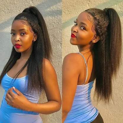 Glueless kinky Yaki straight 200% density brazilian black wigs
