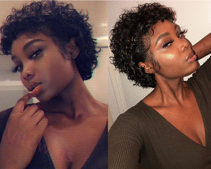 Short Hair Black Crurly Wig