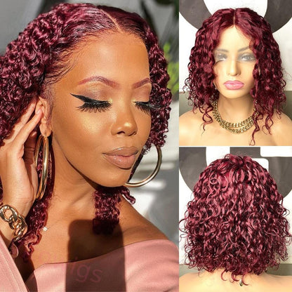 Wine Red Short Curly Lace Front Wigs