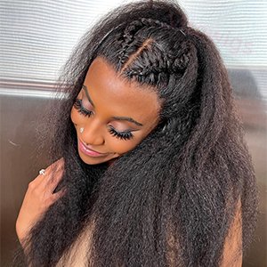 Glueless Kinky Yaki Straight Brazilian Black Long Wigs