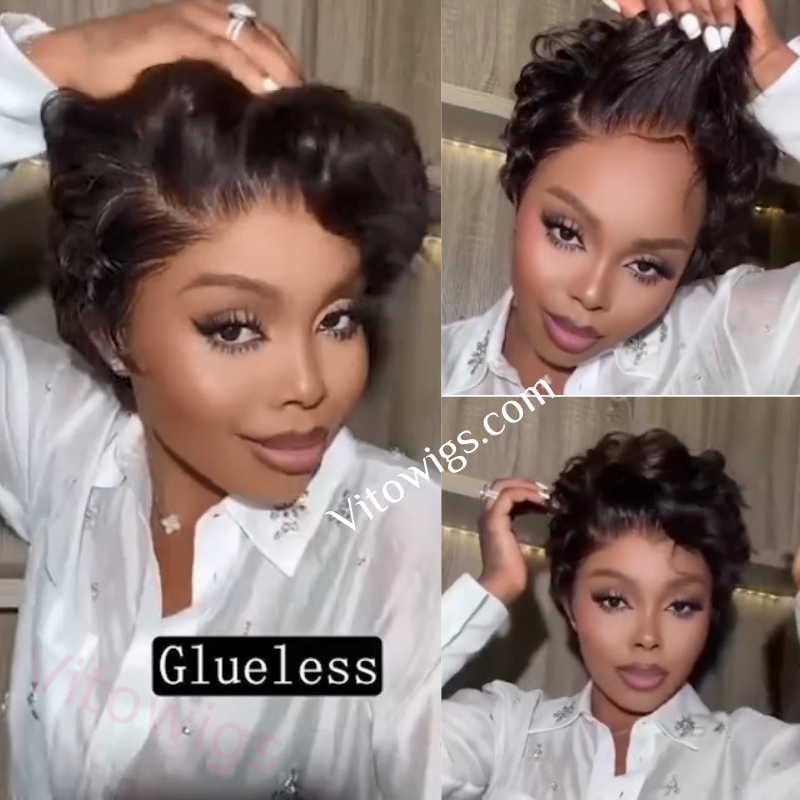 Glueless New Short Pixe Cut Wig Bob Curly Hair