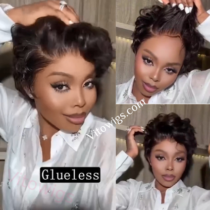 Glueless New Short Pixe Cut Wig Bob Curly Hair