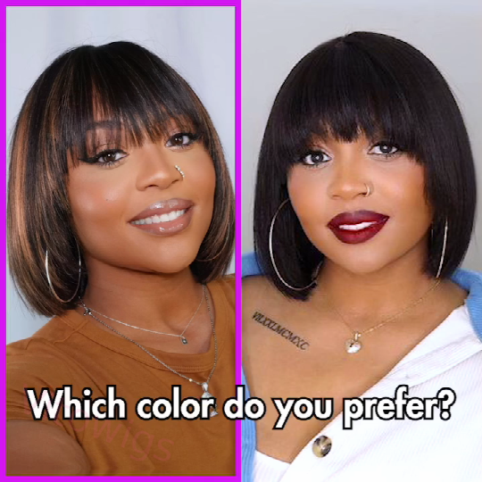 Glueless Brazilian Hightlight Brown Straight Hair BOB Wigs With Bangs