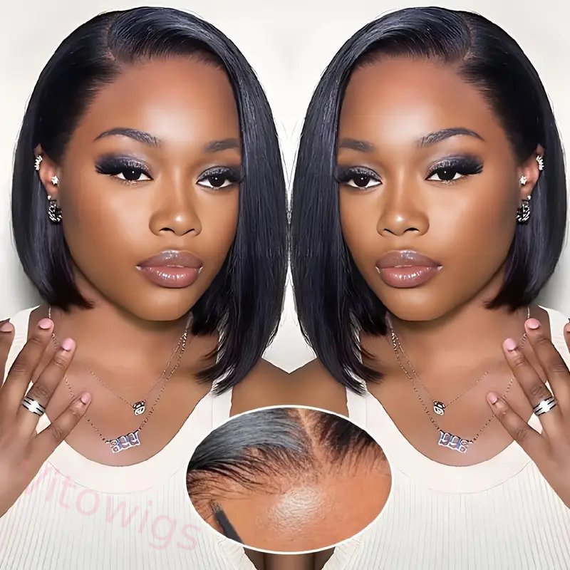 Brazilian Black Straight Hair Short BOB Wigs Lady Wig