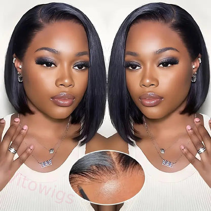Brazilian Black Straight Hair Short BOB Wigs Lady Wig