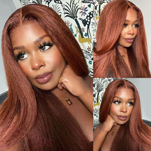 Glueless Brown Kinky straight 200% density brazilian wigs