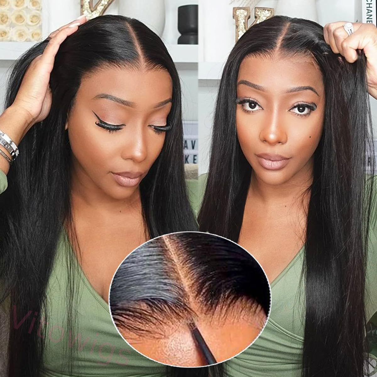 Glueless Black Long Natural Hairline Straight Wig