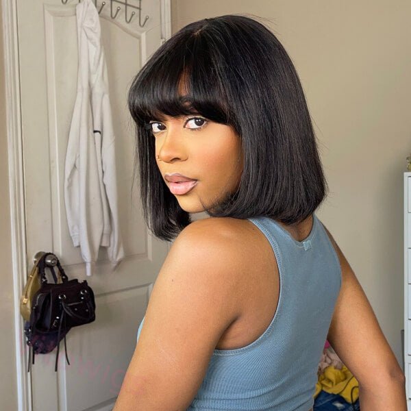 Glueless Brazilian Straight Hair Short BOB Wigs Lady Wig With Bangs