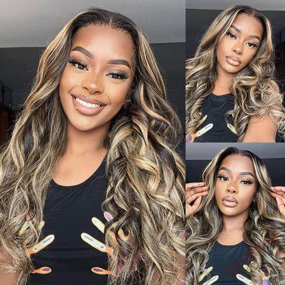 Ombre Platinum Blonde Balayage Highlights Glueless Wigs Body Wave Wig