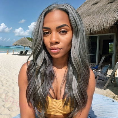 Glueless Salt & Pepper Natural Wavy Wig