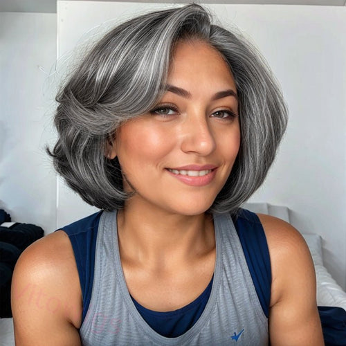 Salt & Pepper Bob Style Glueless Loose Wave Wig