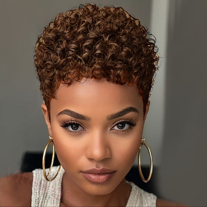 Short Brown Curly Wig Women Elegant Rose