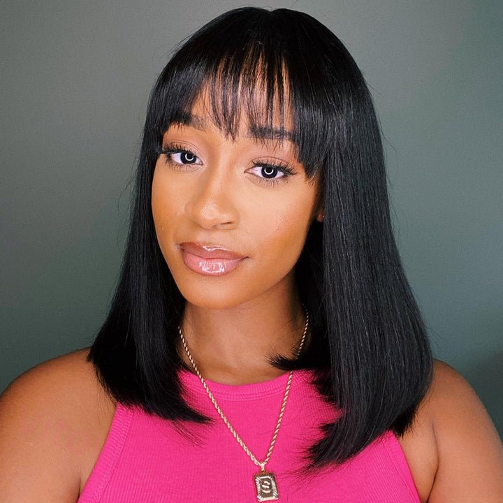 Brown Brazilian Straight Hair BOB Wigs Lady Wig With Bangs